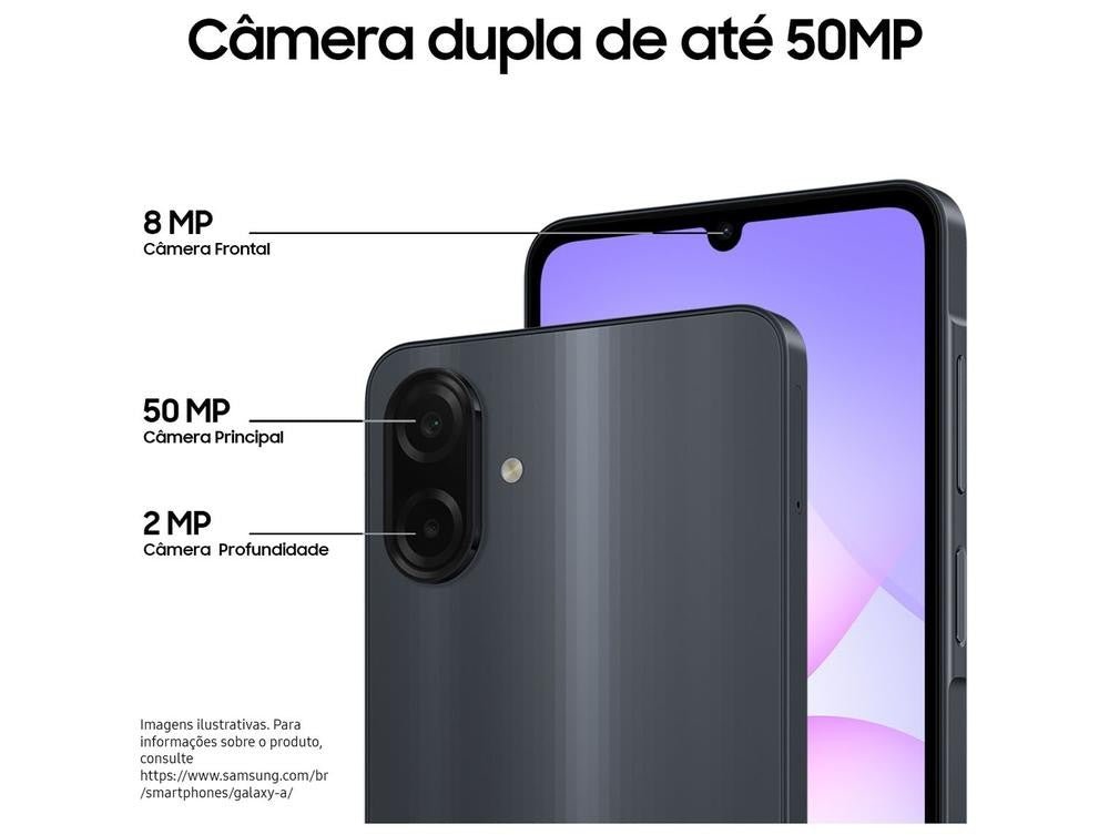 Smartphone Samsung A07 128GB Preto 4GB RAM Tela 6,7" Câm. Dupla + Selfie 8MP - Shopp Brasil