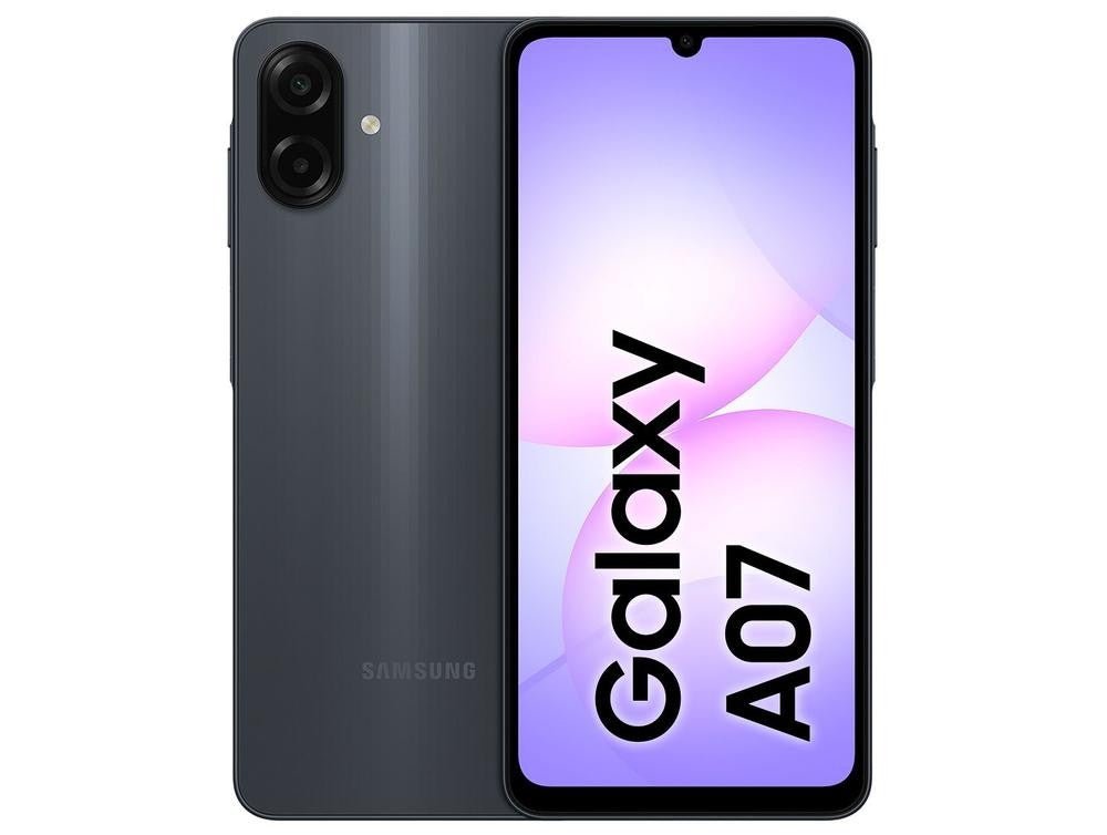 Smartphone Samsung A07 128GB Preto 4GB RAM Tela 6,7" Câm. Dupla + Selfie 8MP - Shopp Brasil