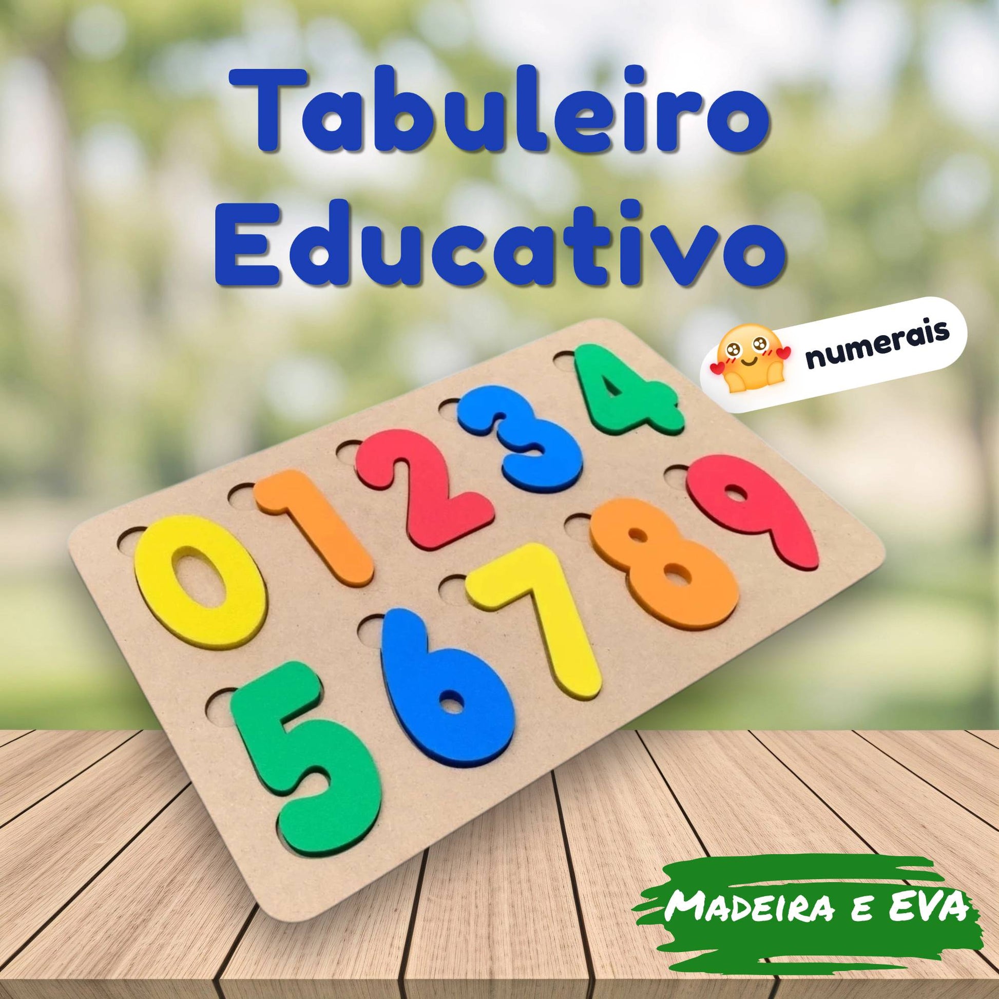Tabuleiro Numerais base e 10 números em Madeira e EVA Pedaógico Educativo - Shopp Brasil