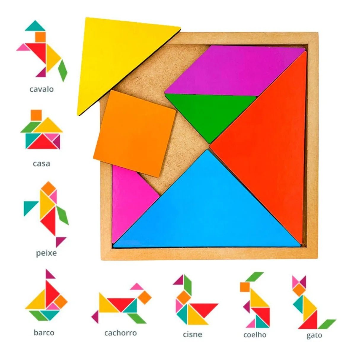 Tangram Brinquedo Educativo Infantil em Madeira Pedagógico Lúdico - Shopp Brasil